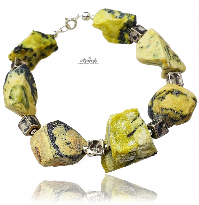 Žlutý Tyrkysový Surový Jedinečný Náramek Stříbro