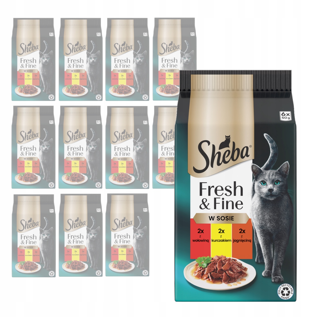 Levně Sheba Fresh&Fine 72x50g Krmivo Pro Kočky v omáčce z hovězího, kuřecího a jehněčího masa