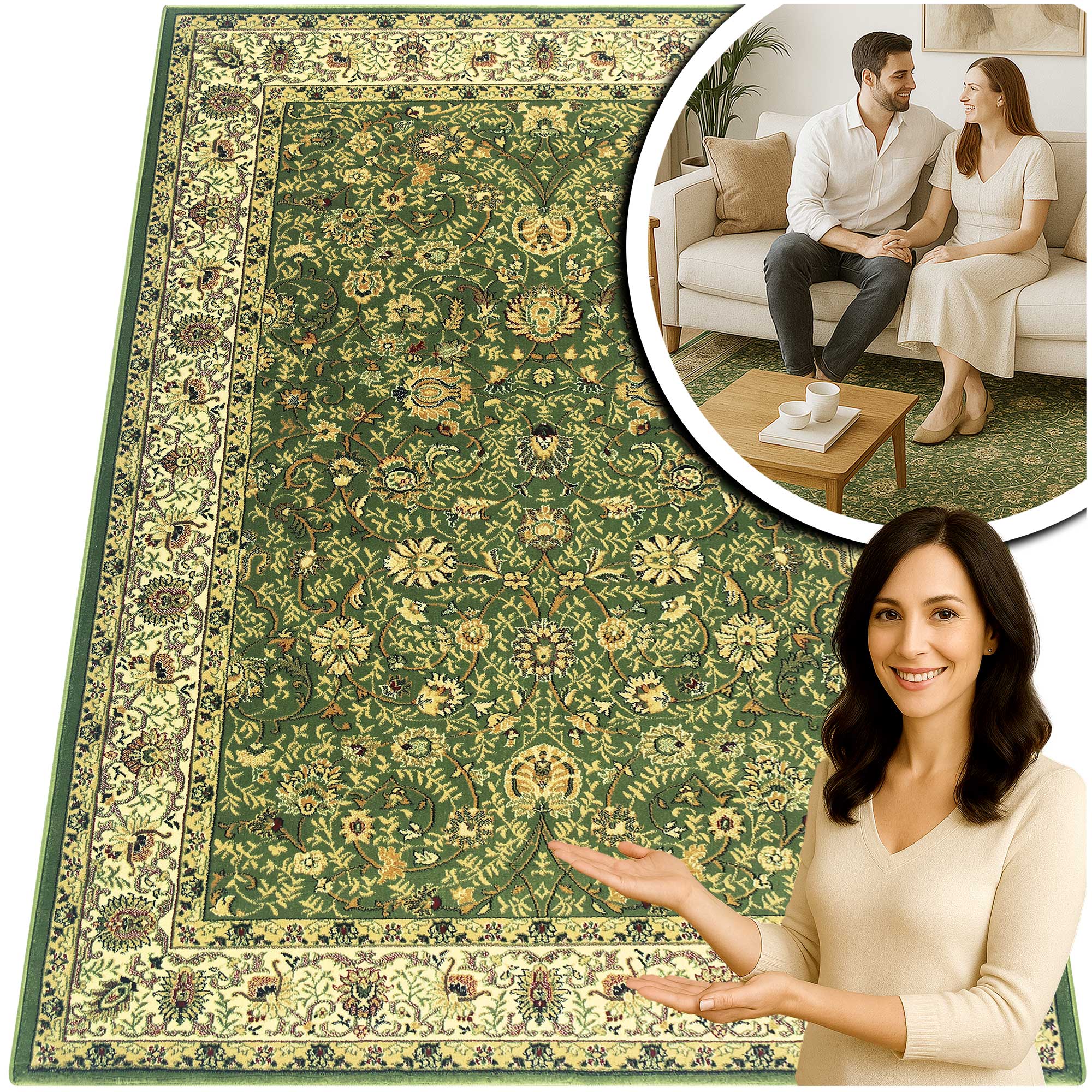 Zelený Koberec Belvedere Turecký Koberec Do Obývacího Pokoje Ložnice 150x300