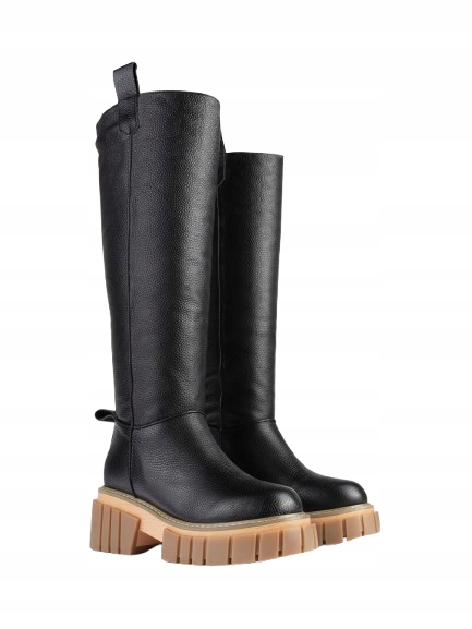 L37 Handmade Boty Černé Kožené Kozačky 40 J0C