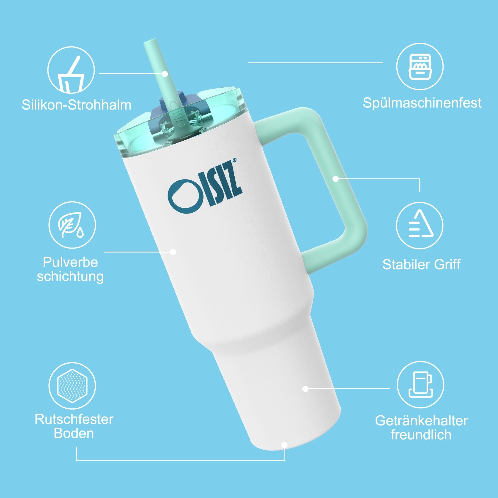 OISIZ Kubek Termiczny 1200 ml Stal Nierdzewna Z Uchem I Słomką — miniatura 2