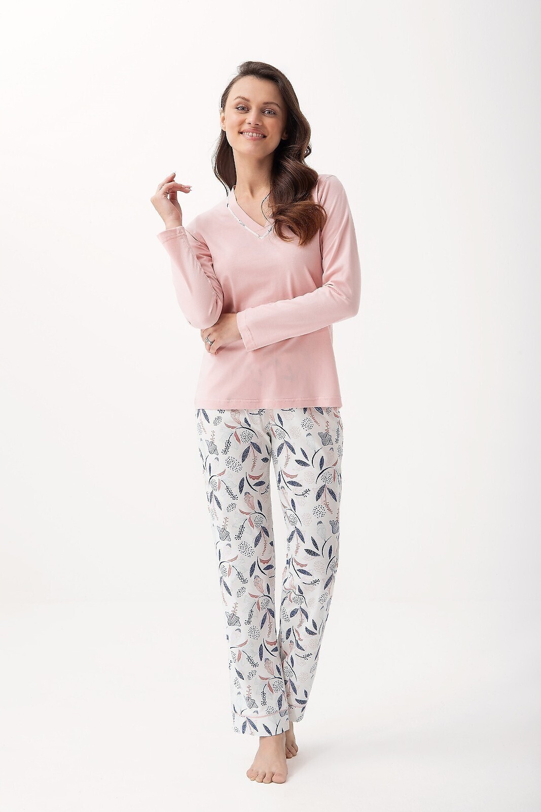 Piżama Luna 675 dł/r 3XL Z25 damska 3XL różowy kwiaty