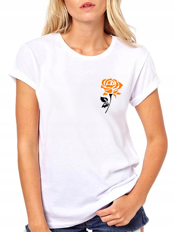 T-SHIRT KOSZULKA DAMSKA Z NADRUKIEM RÓŻA M