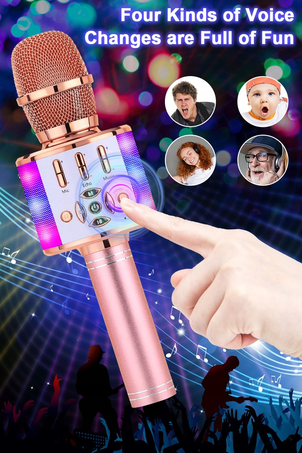 BONAOK Bezprzewodowy Karaoke Mikrofon Głośnik LED Dla Dzieci iOS Android — miniatura 2