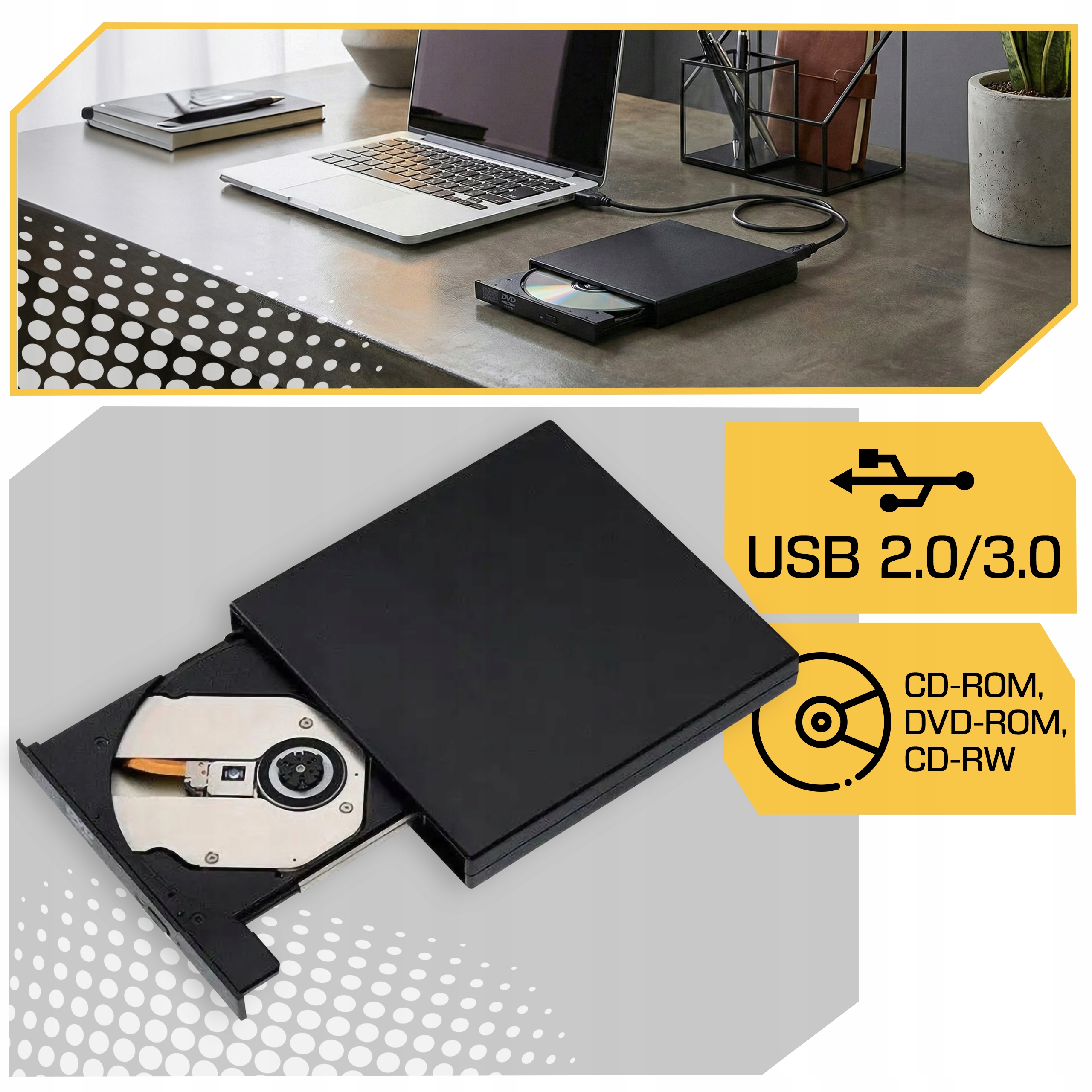 NAPĘD ZEWNĘTRZNY CD-R DVD USB Nagrywarka Do Laptopa PC Odtwarzacz Przenośny Producent Lewer