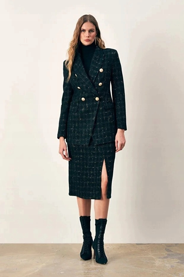 Tužková Sukně MIDI Pruhovaná S Rozparkem Elegantní 40 5IA