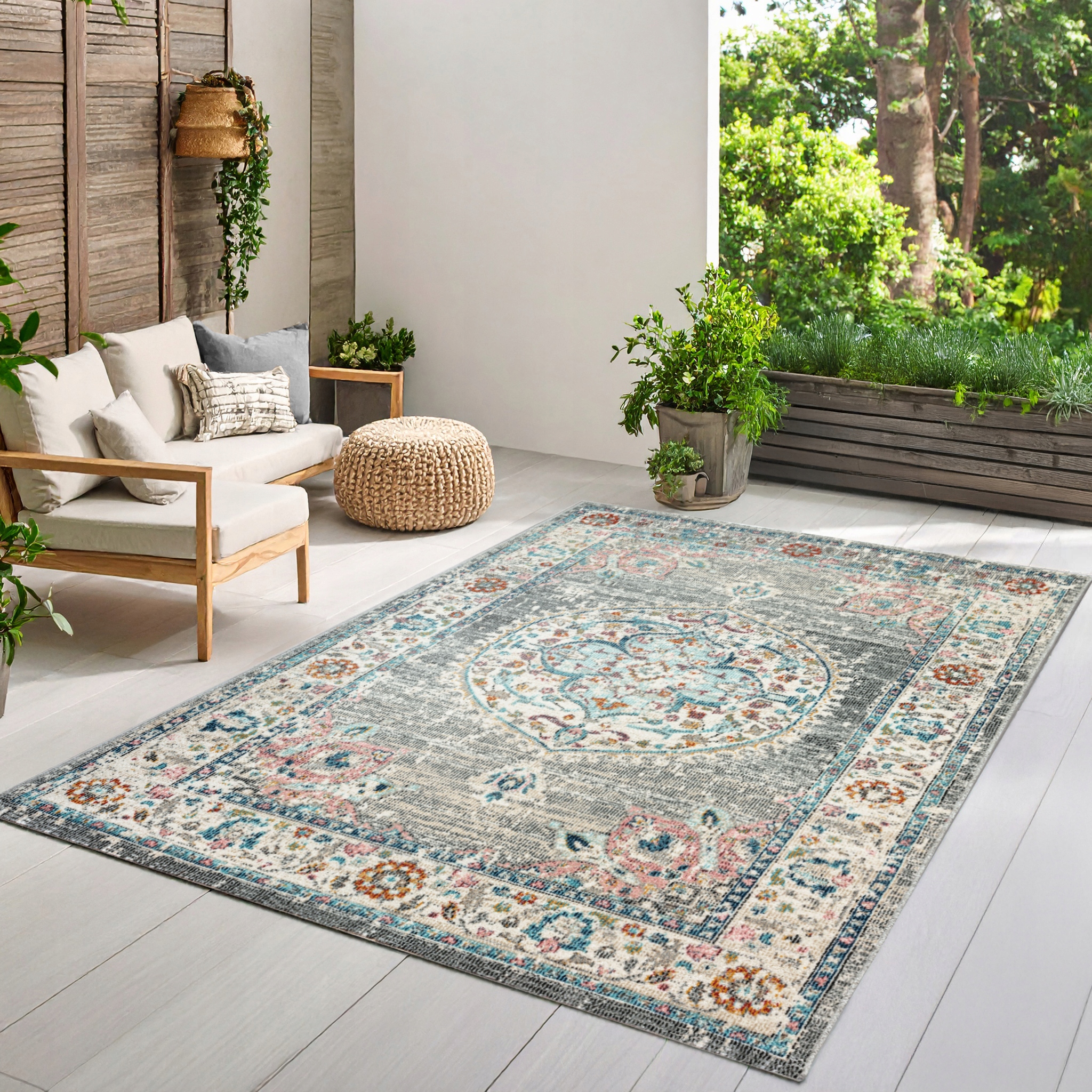 the carpet Palma Indoor & Outdoor Rug, Orient Pattern, Grey, 80x150