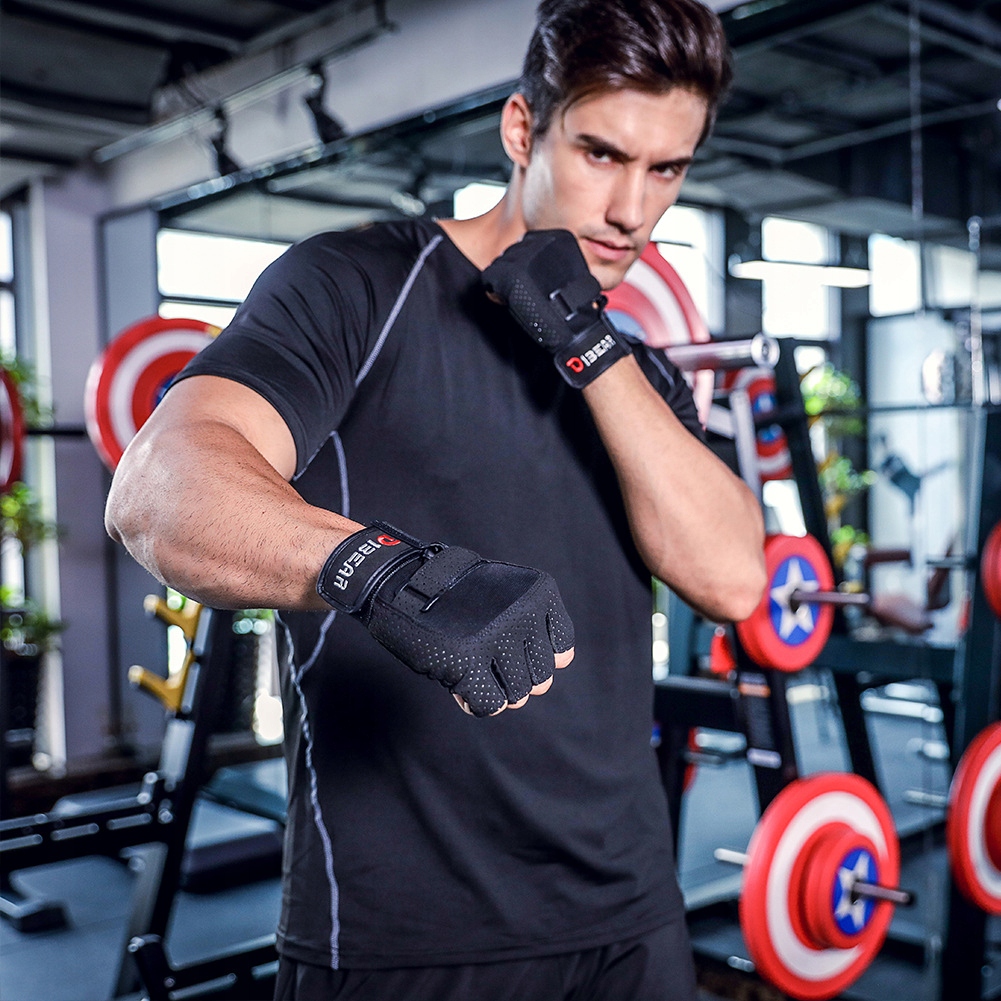 RĘKAWICE NA SIŁOWNIĘ DO ĆWICZEŃ FITNESS ANTYPOŚLIZGOWE DŁUGI RZEP L Kolor dominujący czarny