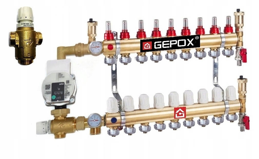 Rozdělovač 9 s čerpací skupinou Wilo pro podlahové krytiny