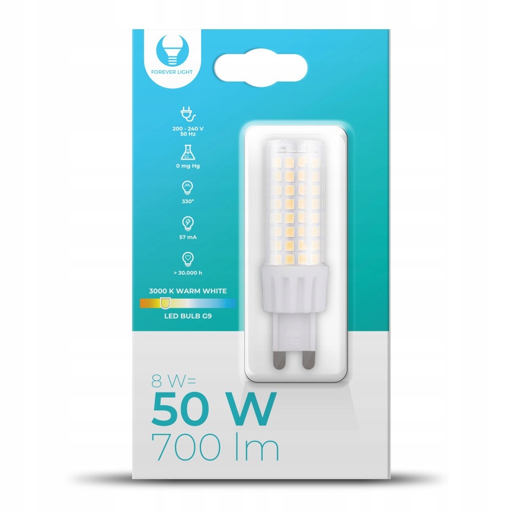 

Żarówka Led G9 8W 230V 3000K 700lm Forever Light