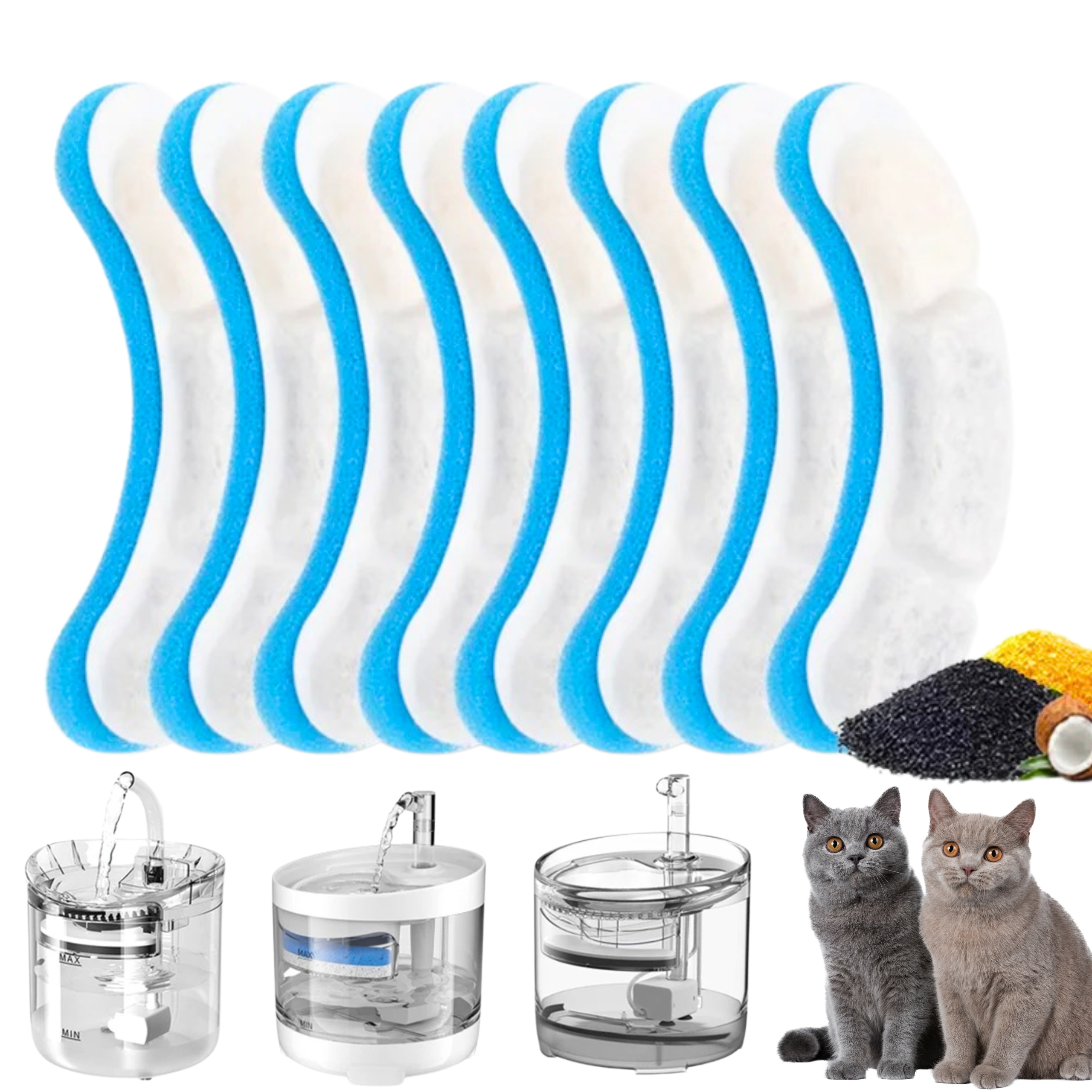 Levně 8 x Vyměnitelné Filtry Pro Automatickou Fontánu Napáječka Pro Kočky Modré