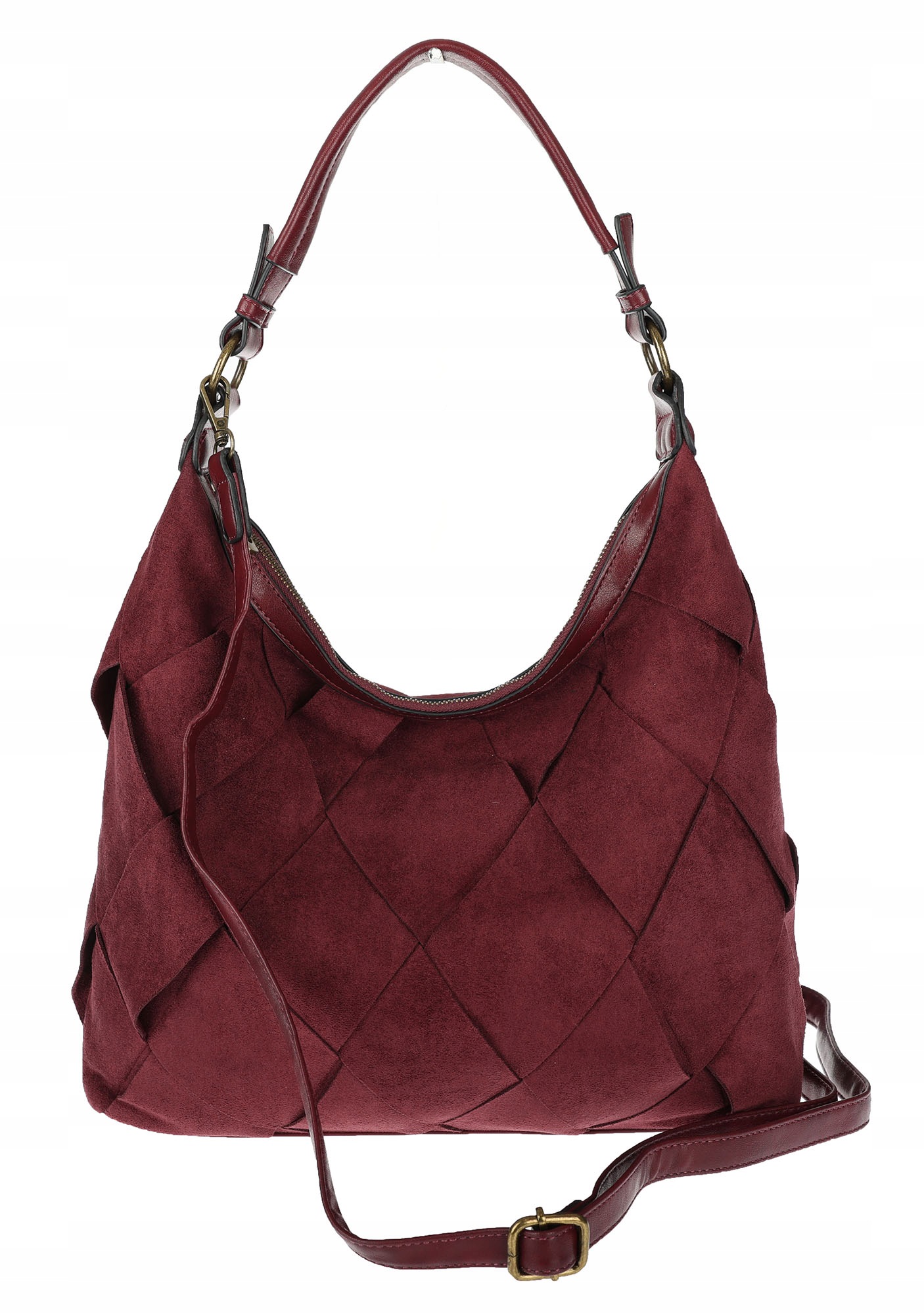 Dámská shopper kabelka, semišová, pletená přes rameno, lehká TB49 Bordó