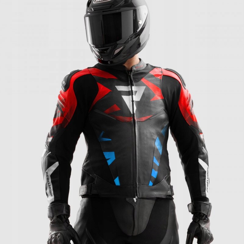 Kožená Motocyklová Bunda Rebelhorn Inferno Black Blue White Red 52