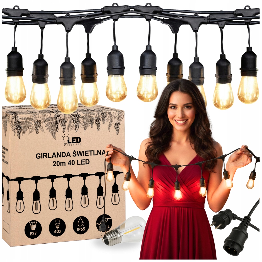 Zahradní Girlanda 40 Led Žárovky Světelný Řetěz Lampička Výkonná IP65 20 M