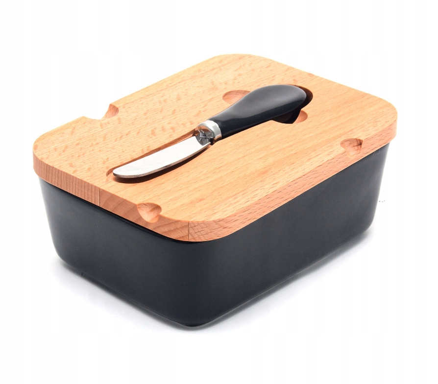 

Maselniczka Z Nożem Porcelanowa Ceramiczna Drewno