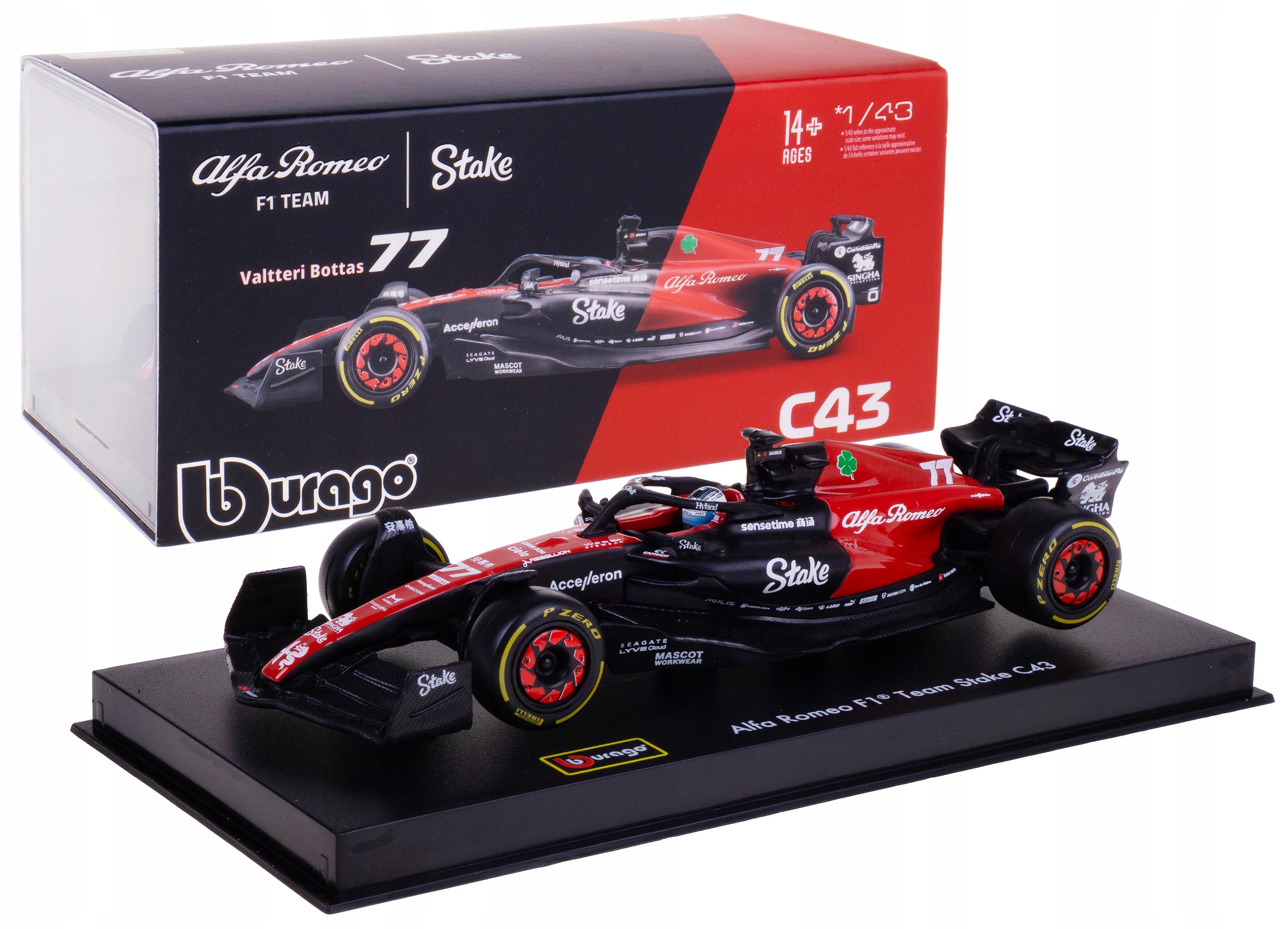 Alfa Romeo C43 Bolid F1 Model Kovový Bburago 1:43 #77 Valtteri Bottas Box