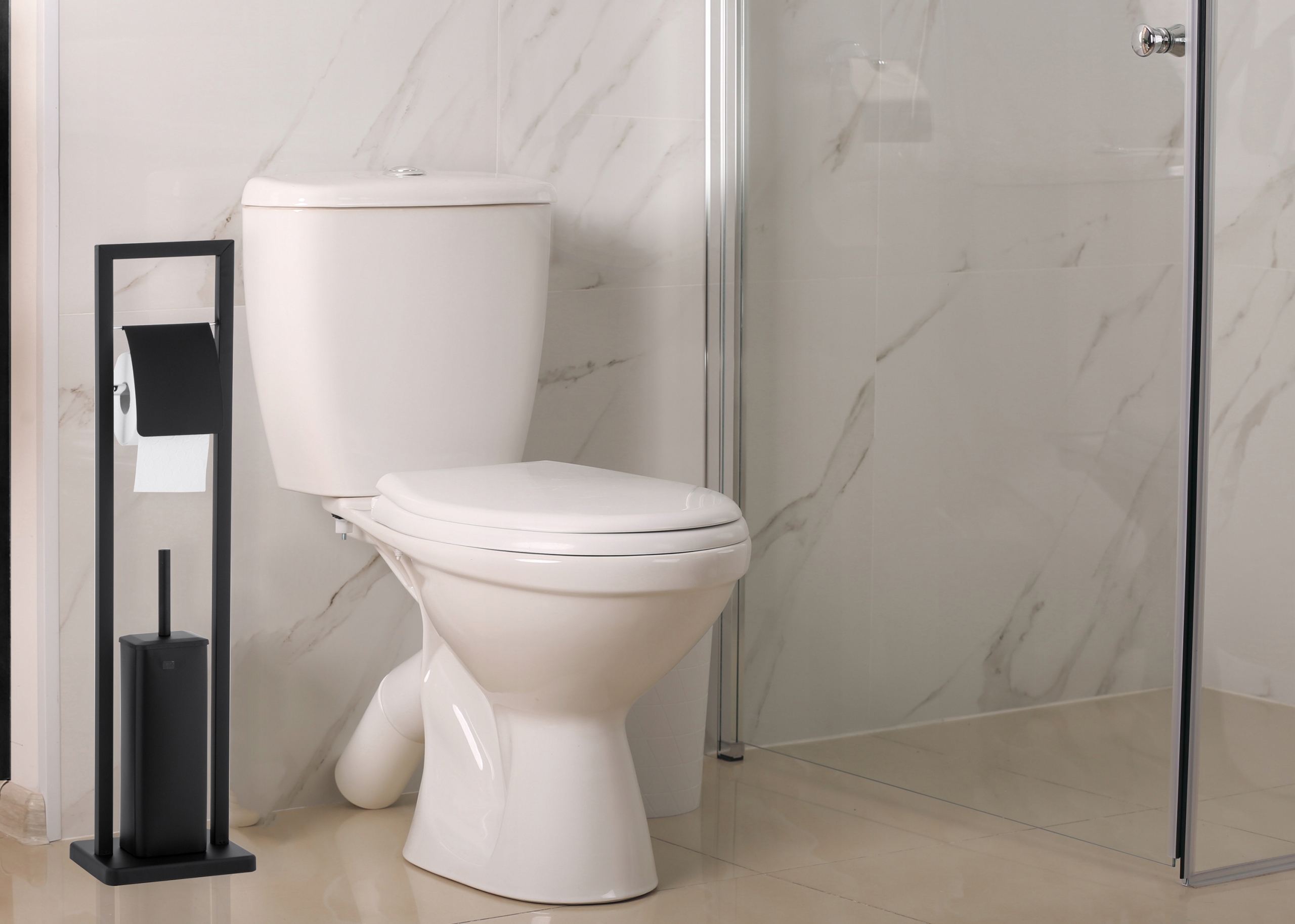 SZCZOTKA WC NA STOJAKU Z UCHWYTEM NA PAPIER CZARNY Typ stojak