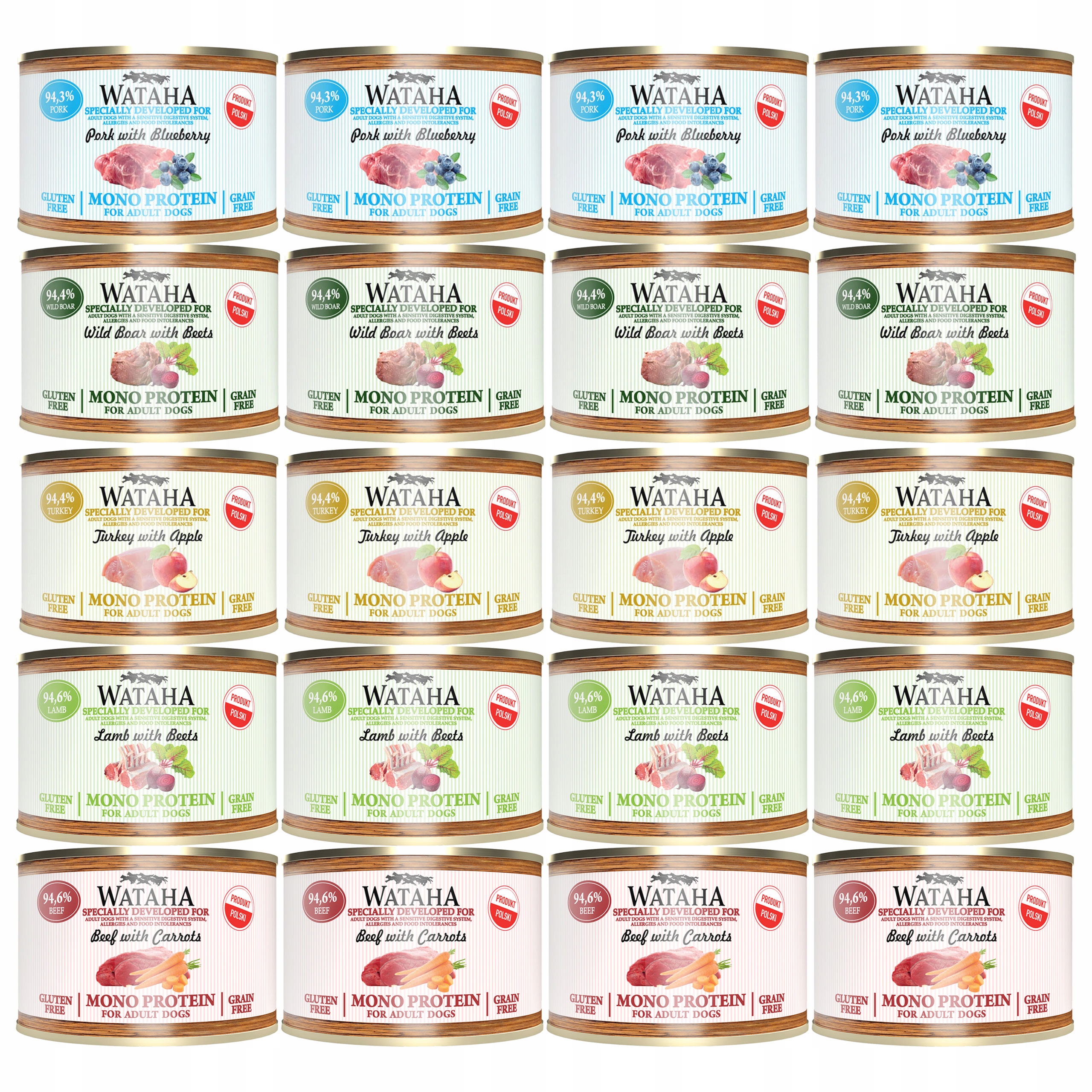 Wataha Mono Protein Adult krmivo pro psy mix chutí 20 x 185 g