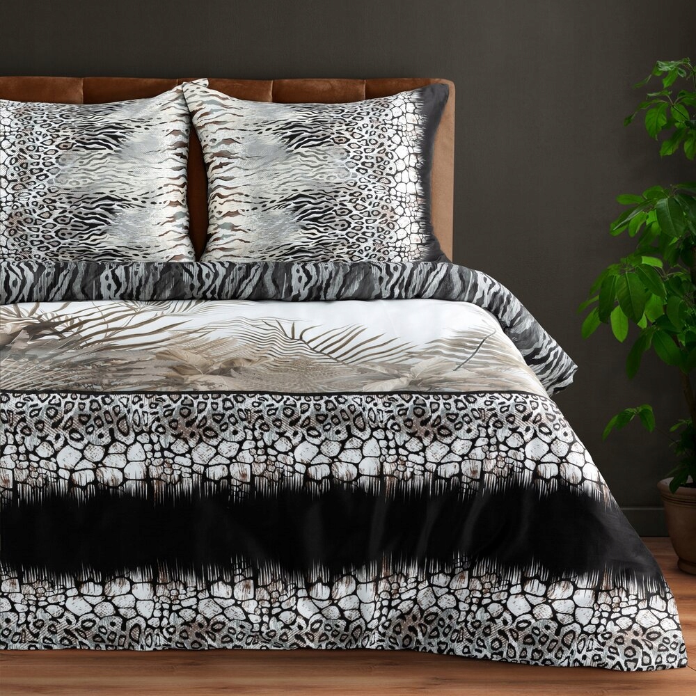 Posteľná Bielizeň saténová 160x200 Eva Minge Eurofirany oceľová béžová biela s bodkami