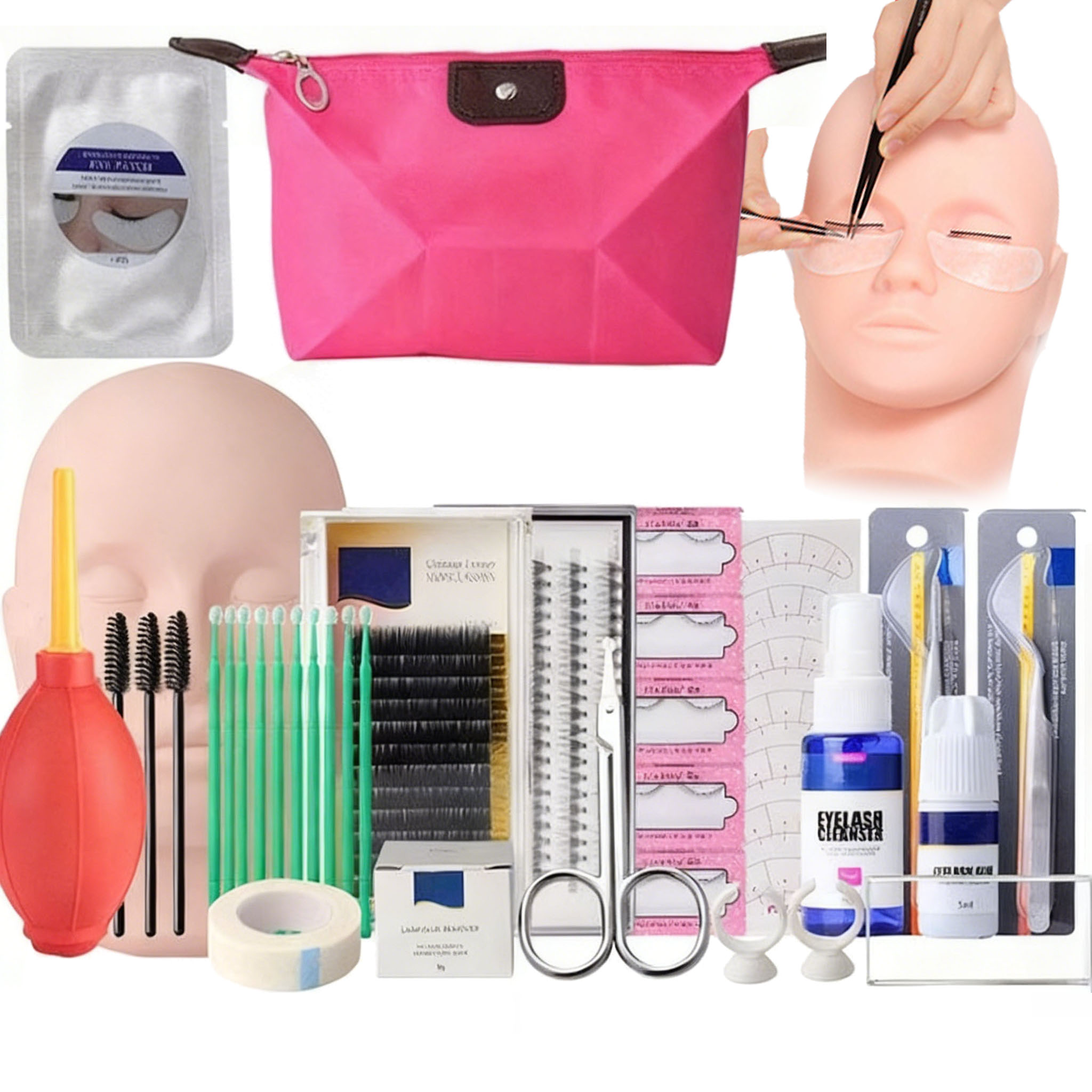 Zestaw Przedłużanie Rzęs Treningowy Do Nauki Z Głowy Manekina 19SZT XXL