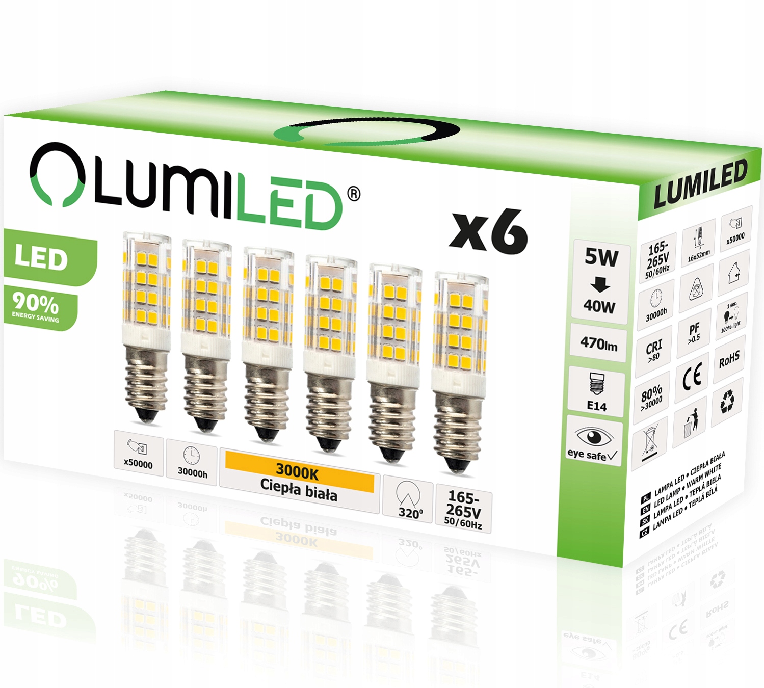 

6x Żarówka Led Lodówka E14 5W 40W 3000K Lumiled