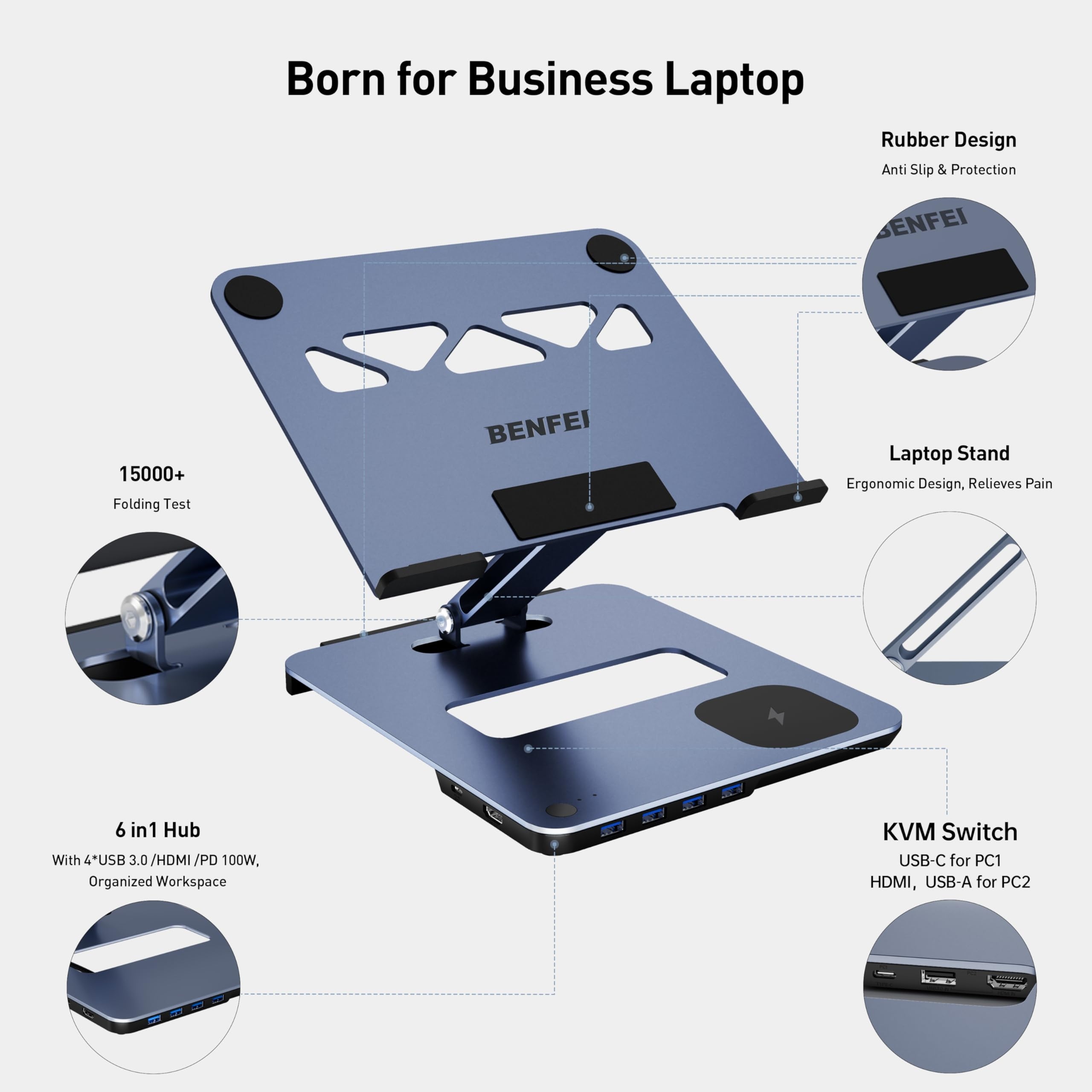 BENFEI ALUMINIOWY STOJAK PODKŁADKA POD LAPTOPA Z USB C 6W1 MAG SAFE — miniatura 8