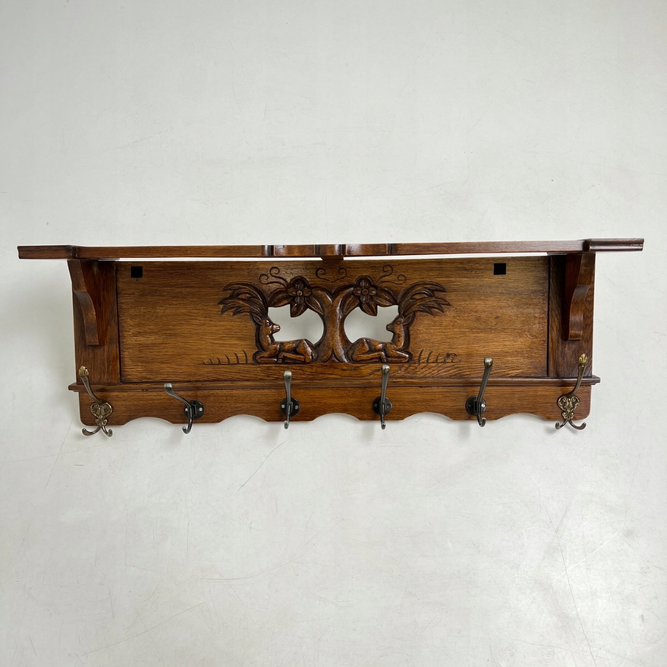 Wieszak ścienny dębowy 22x95x35 cm