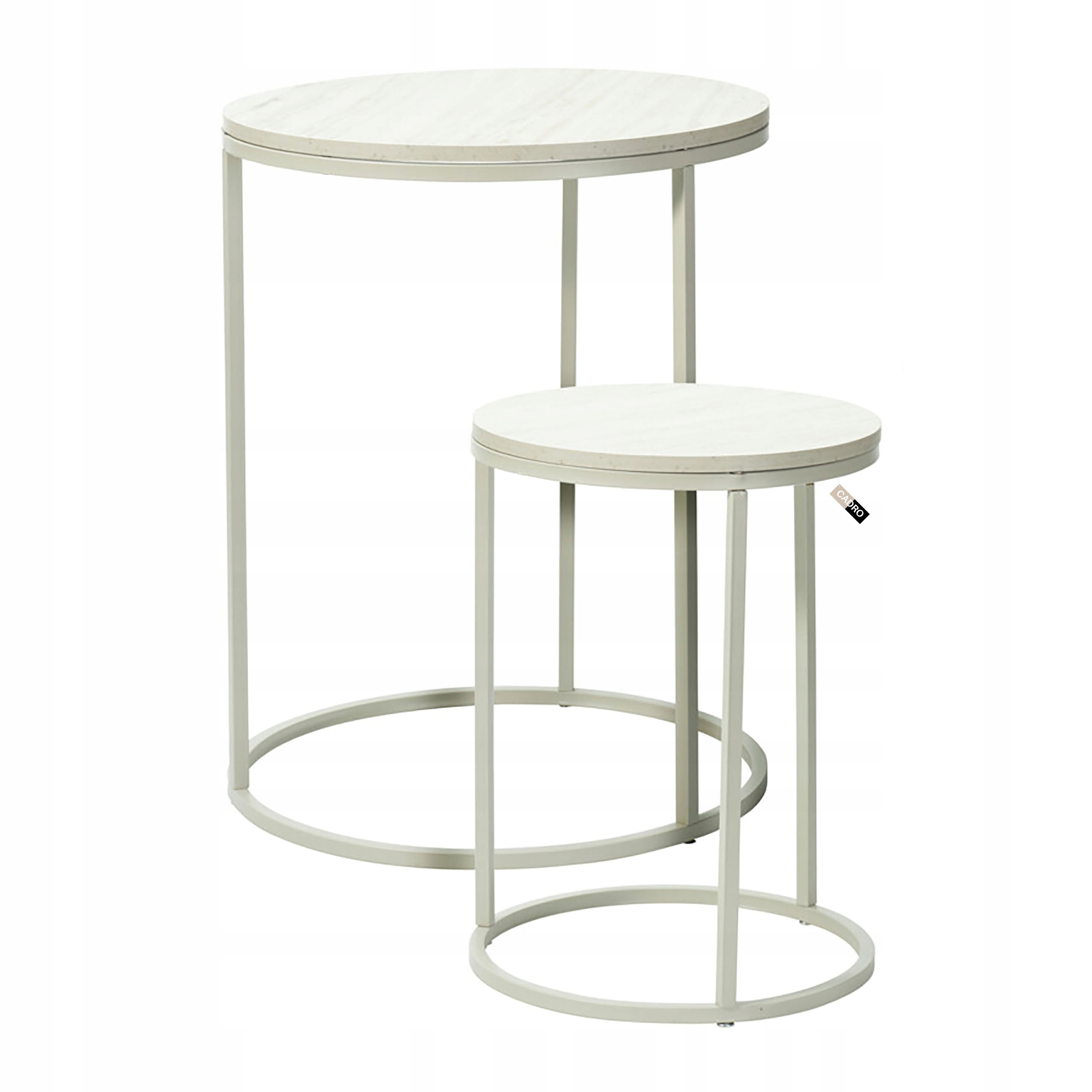 Odkládací konferenční stolek, kovový, kulatý sada 2 kusů , krémová