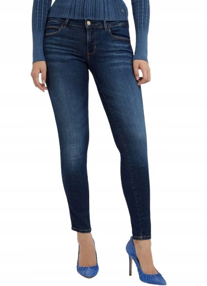 Guess Dámské Džíny Úzké Nohavice S Oděrkami V Tmavém Denimu 25/30 Xta