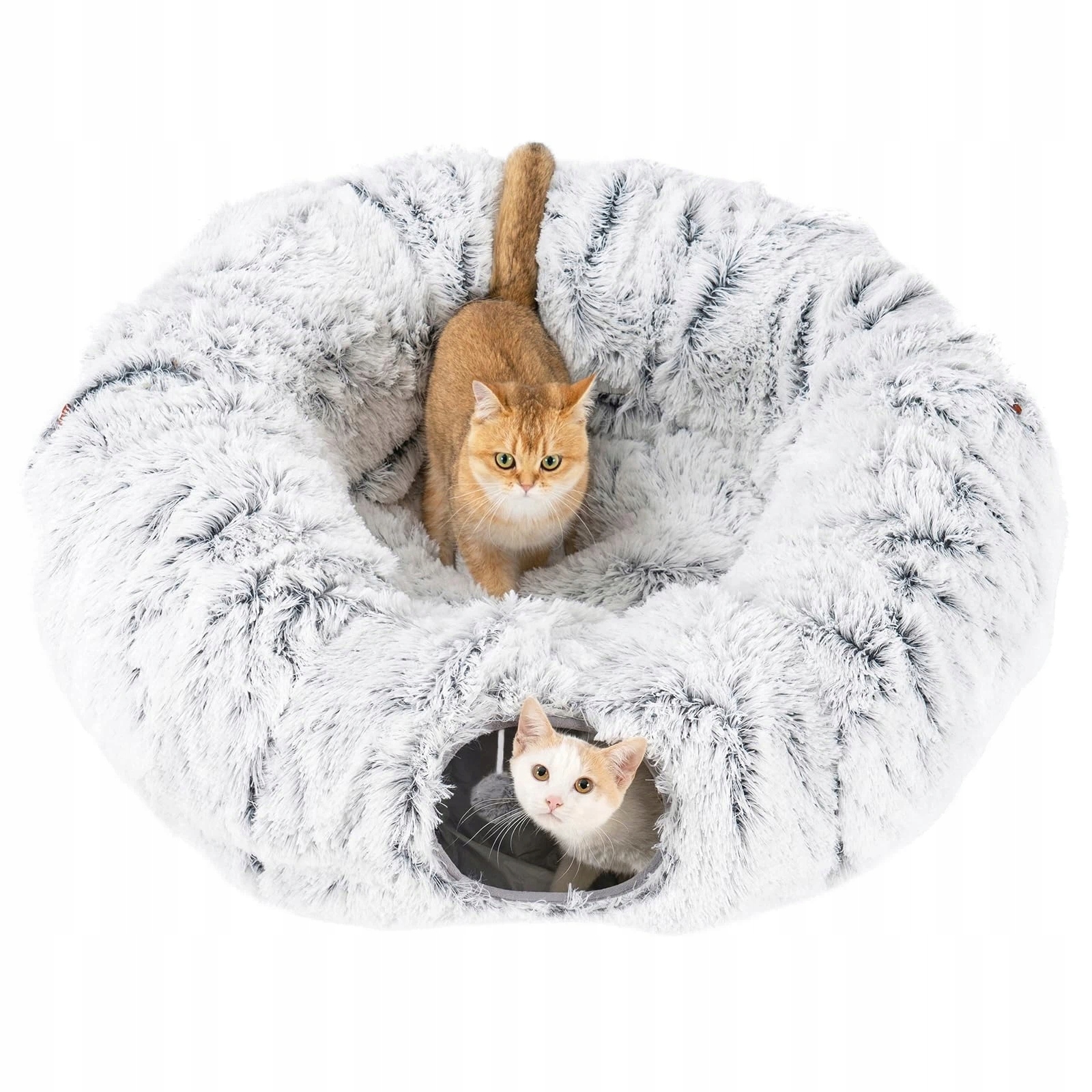 Levně Pelíšek Pro Kočky Tunel Winter Warmth Plyšový Donut S Polštářkem Šedobílé Barvy