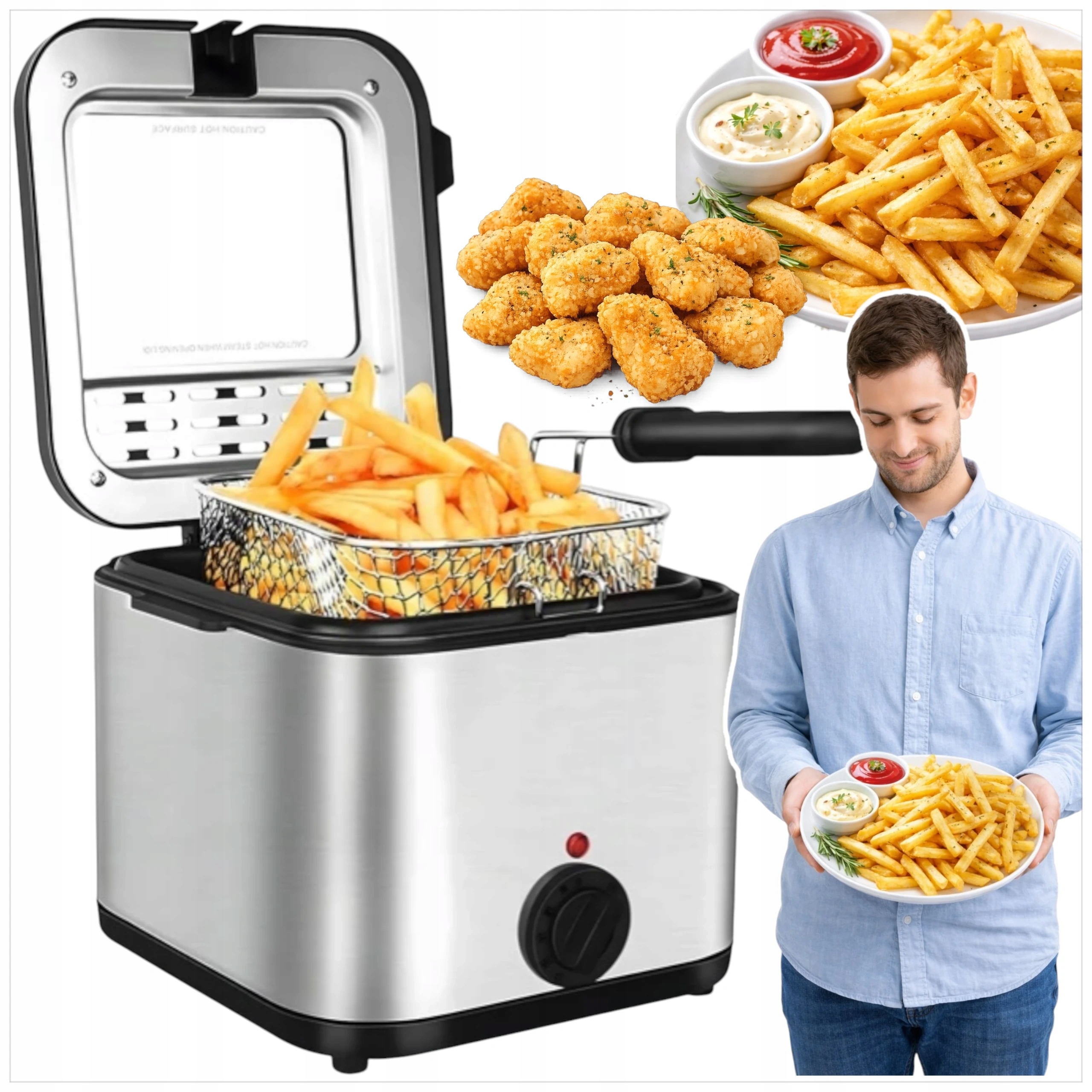 Frytkownica Tradycyjna Olejowa Do Smażenia Frytek Ryb Pączków 1000W 2.5L