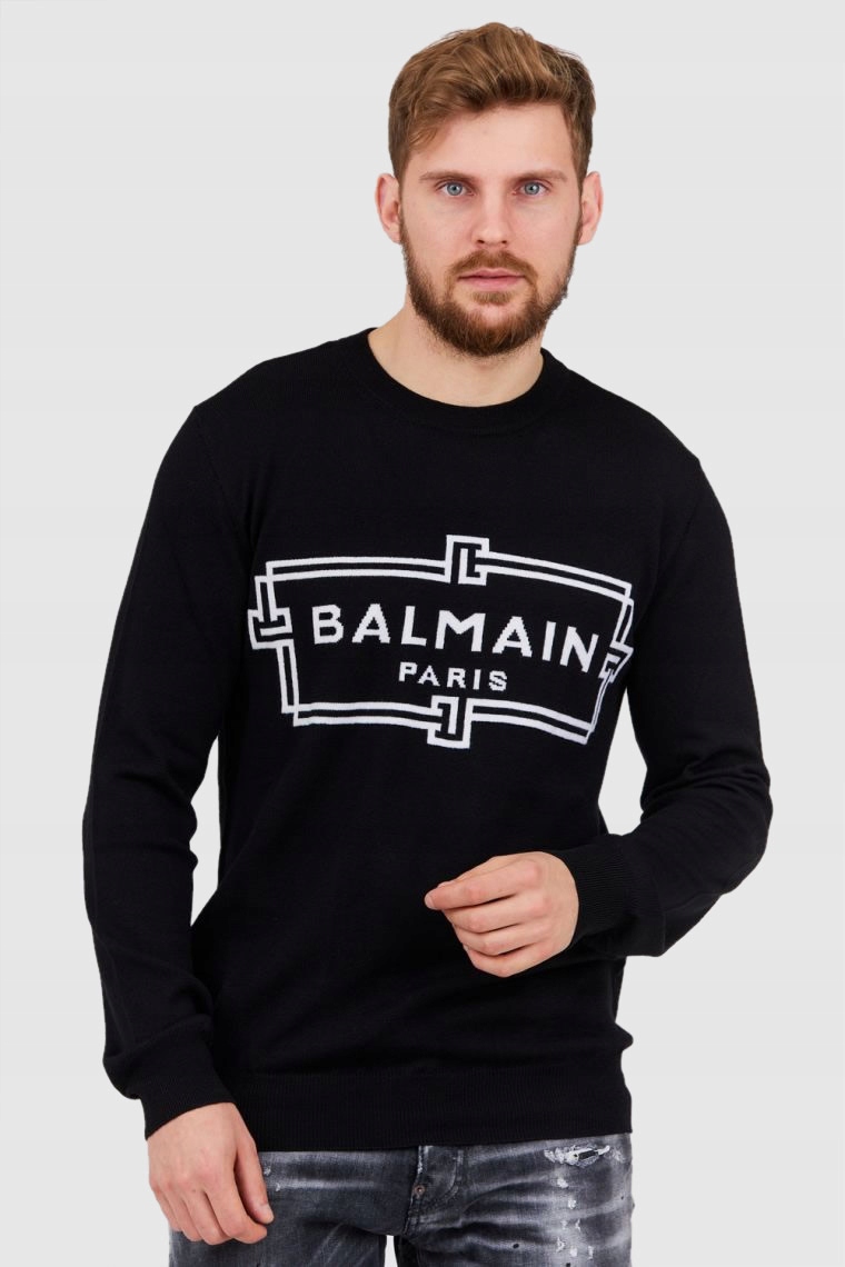 Balmain Černý pánský svetr z merino vlny, velikost S