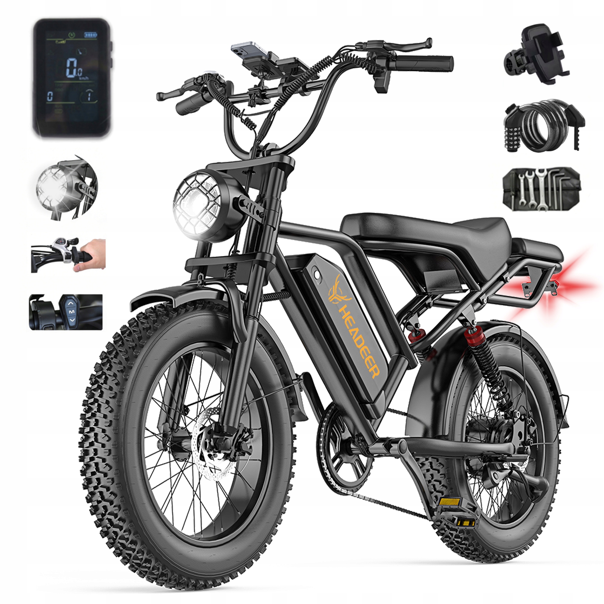 Headeer BK20 Pojazd Elektryczny 1000W 48V 20AH 50KM/H 100km 20*4.0" Fatbike