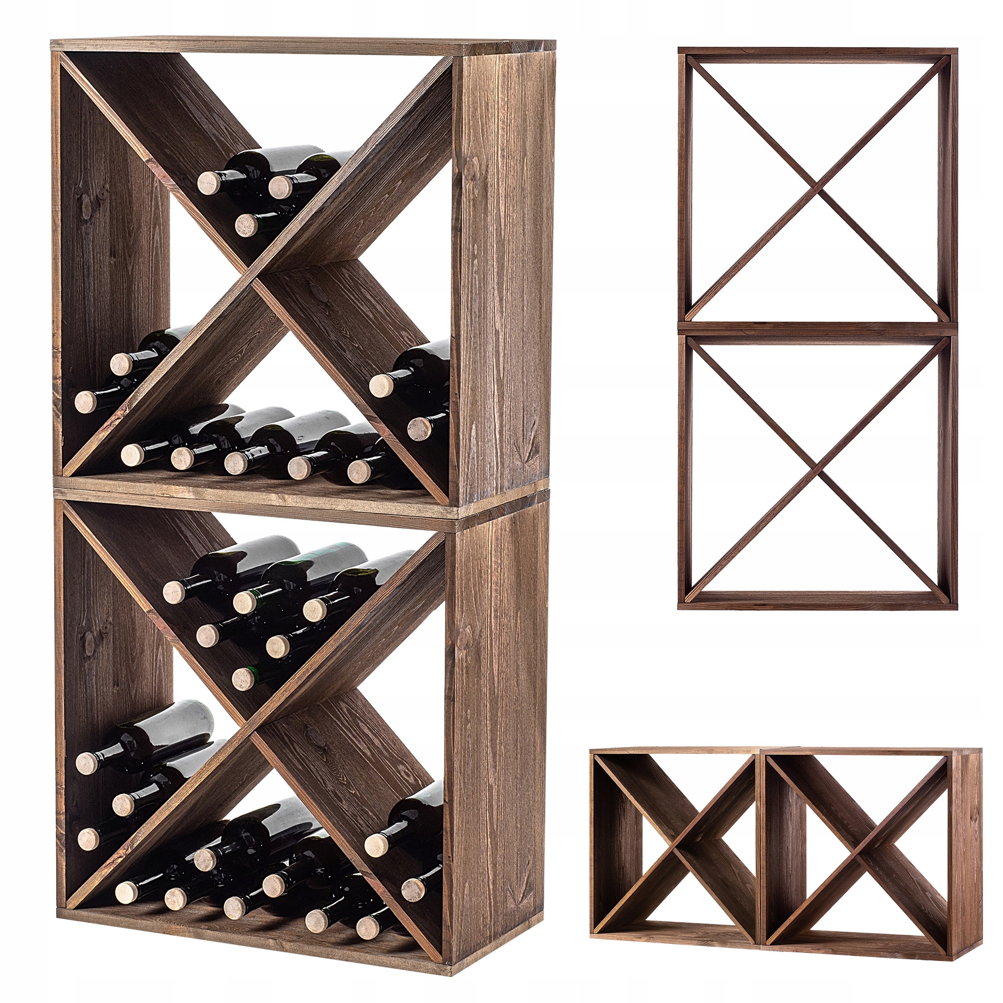 Regál Na Víno Stojan Drevený 64 Flaše Alkohol Skrinka 104 cm Sada 2 ks
