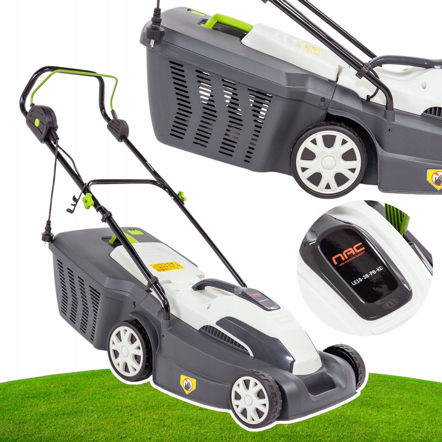 Elektrická Kosačka Nac 1600W 38CM Kôš 45L Kosenie Na Šikmých Terenach