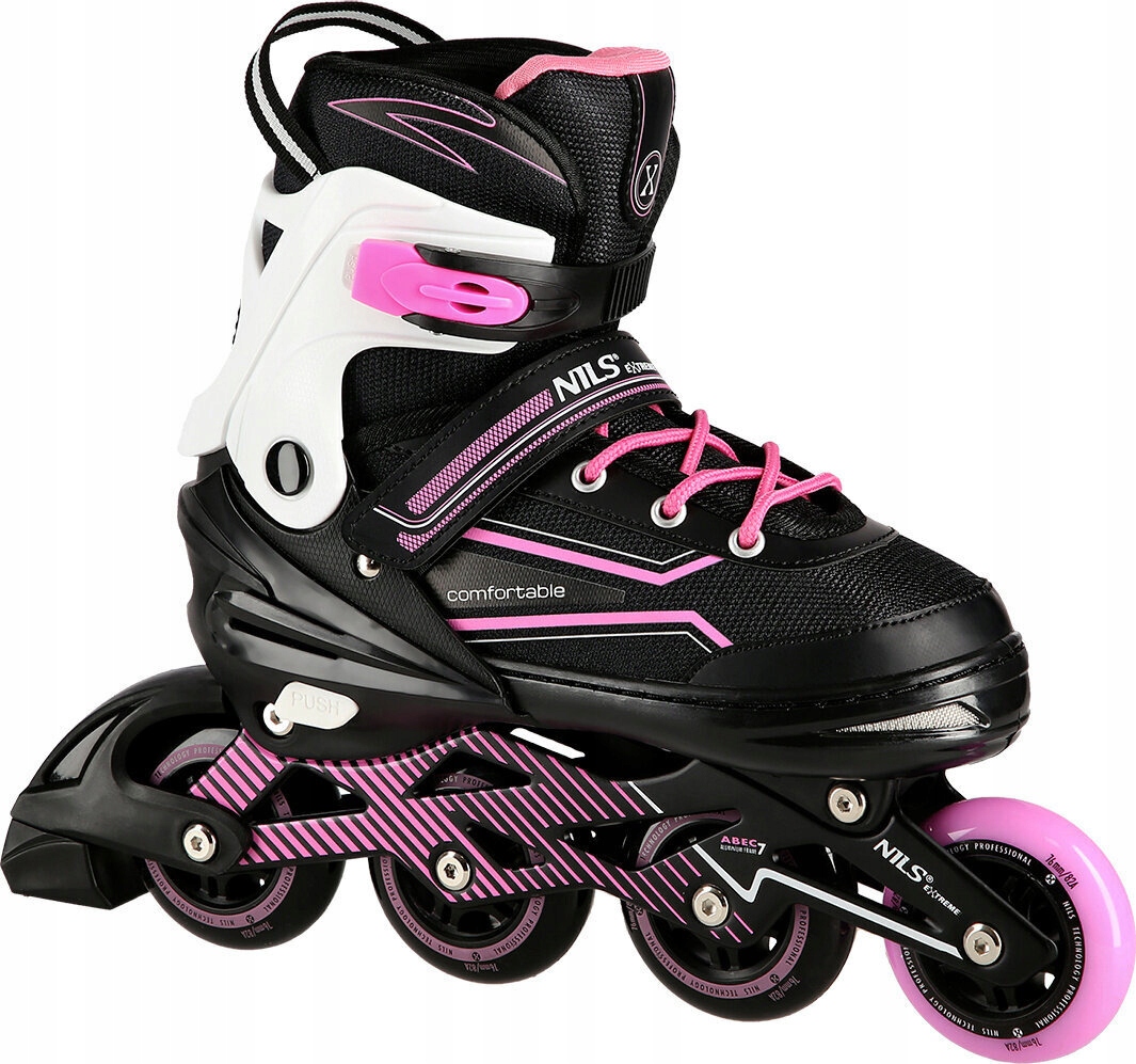 Nils Extreme nastavitelné kolečkové brusle pro začátečníky NA1169A černo-růžové