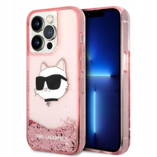 Pouzdro Karl Lagerfeld Glitter Choupette Head pro iPhone 14 Pro Max růžové