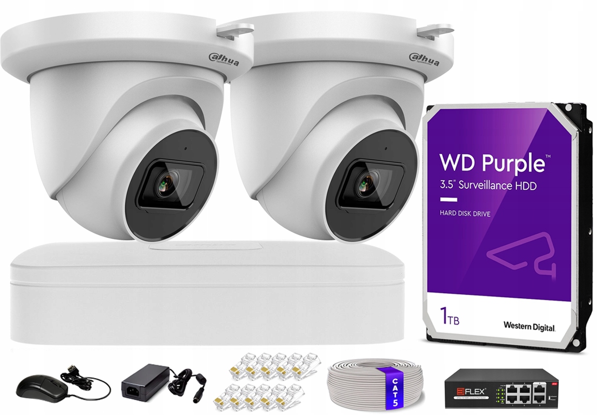 Monitorovací sada Dahua WizSense 2 kamery 4Mpx PoE IR30m Externí PoE