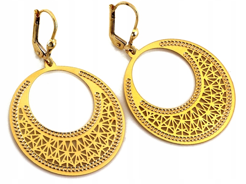 Náušnice zlaté 585 velké kulaté s ažurovým vzorem anglické módní