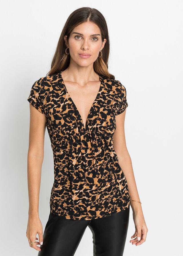 BLUZKA W PANTERKE BONPRIX 36 Dekolt serek/dekolt V