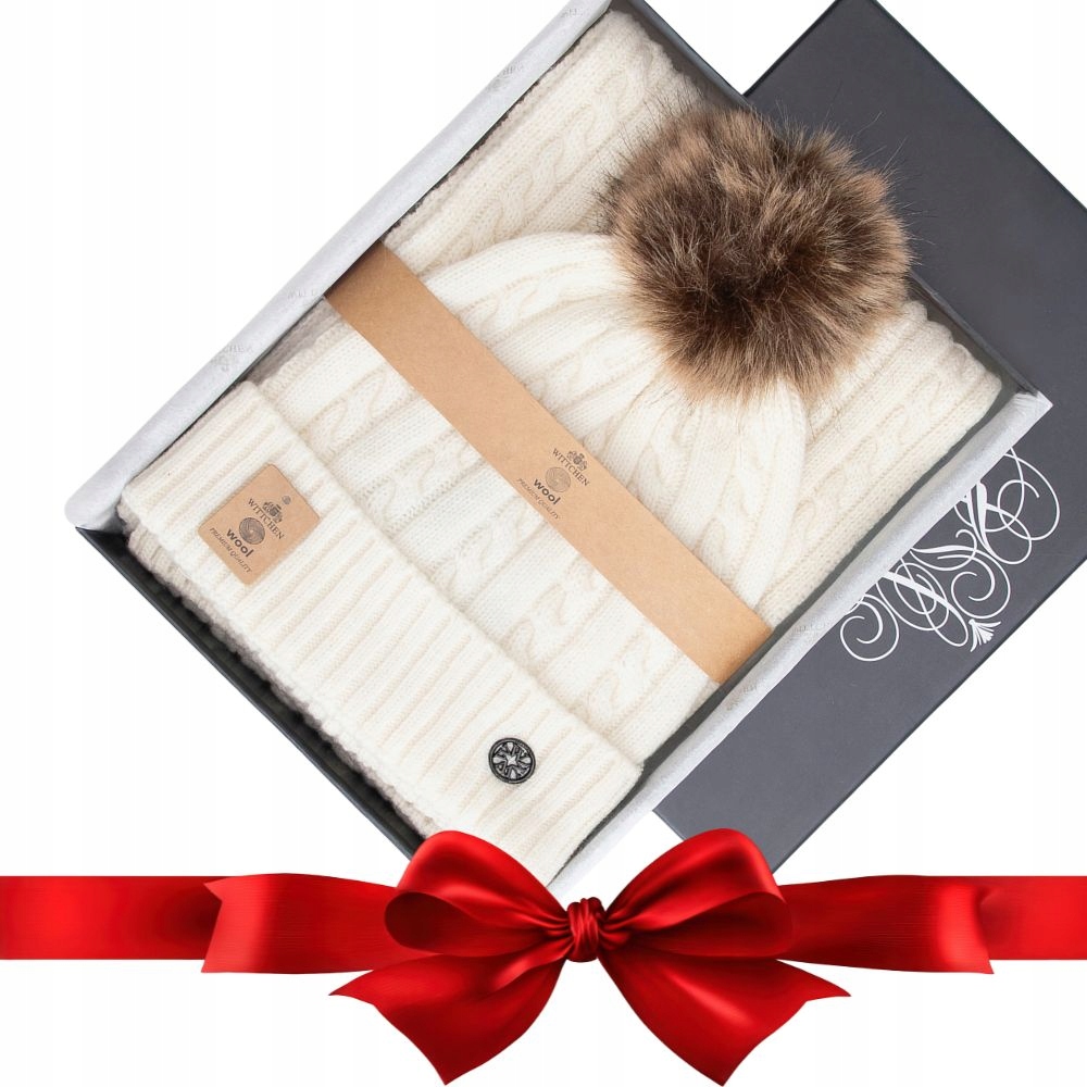 Teplá zimní souprava s vlnou čepice a šála Wittchen 101-SF-500-0 krémová