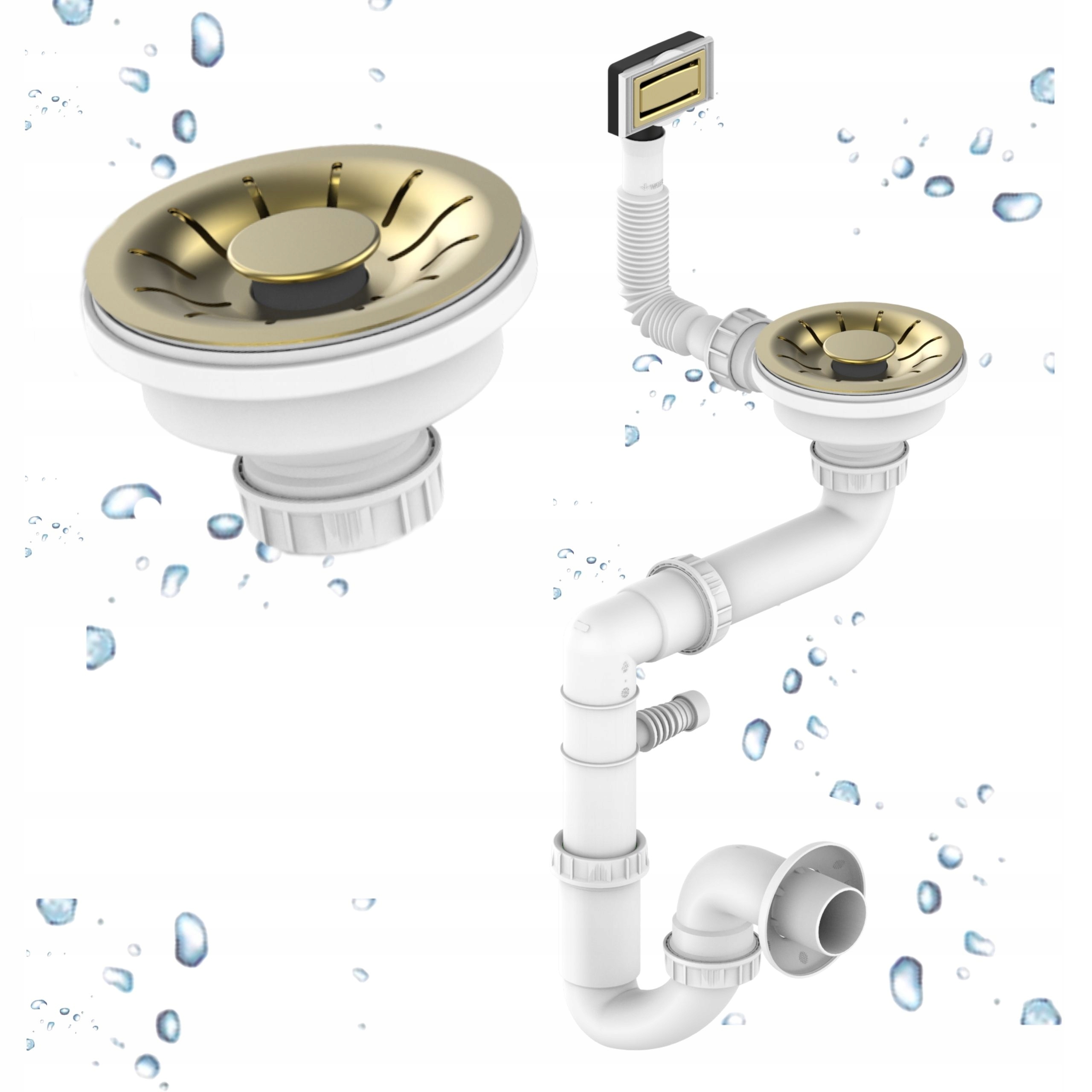 Sifon do dřezu jednokomorový, manuální s obdélníkovým přepadem, zlatý