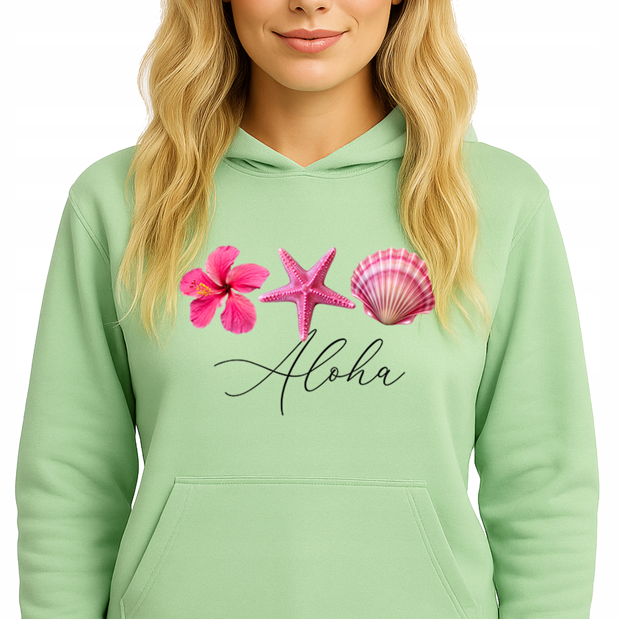 Mikina S Kapucí Hoodie Pistachio Green Bavlněná Módní Aloha S