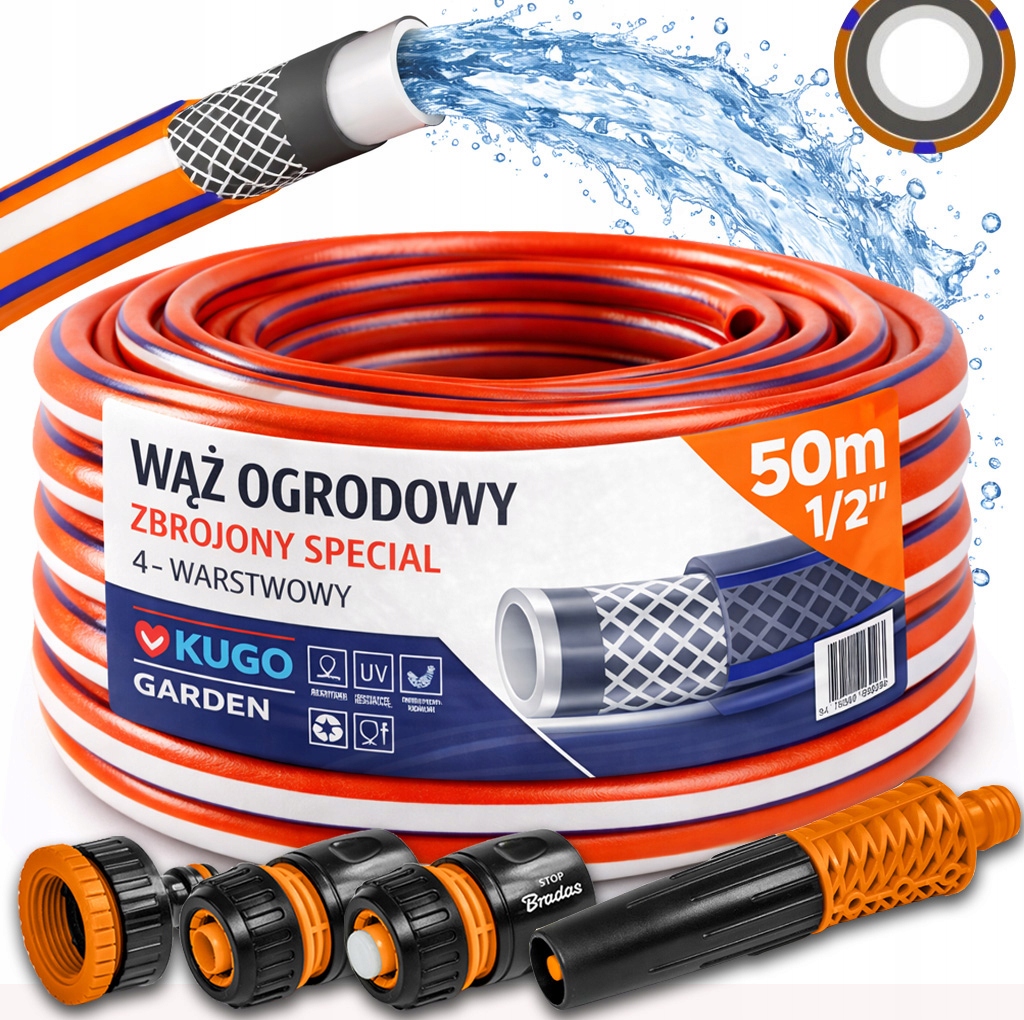 Hadice 1/2" 50 m 4 Vrstvy Speciální Zavlažovač Spojky Sada Bradas