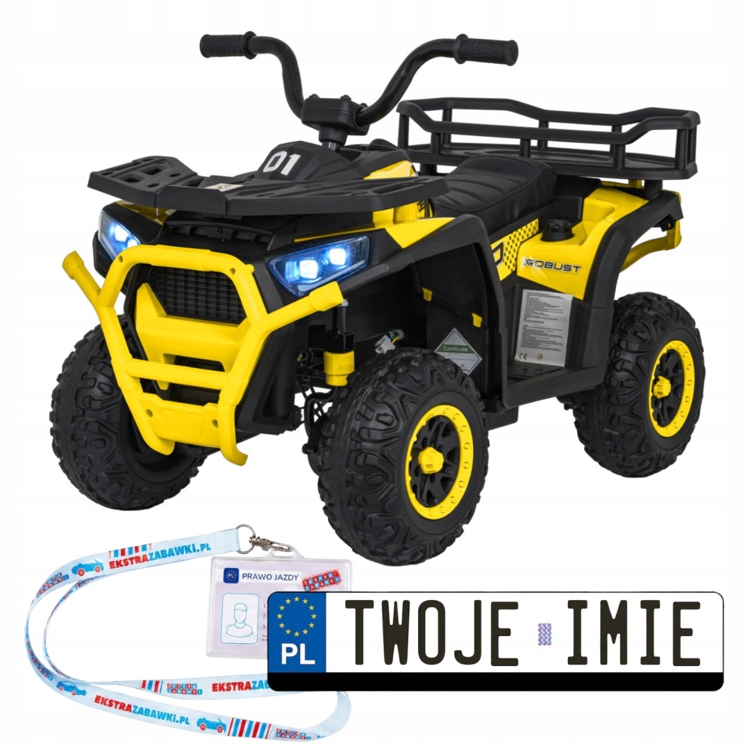 Quad Atv Robust 01 Na Akumulator Żółty Do 30 Kg Z Pilotem 4X4 12V/9AH