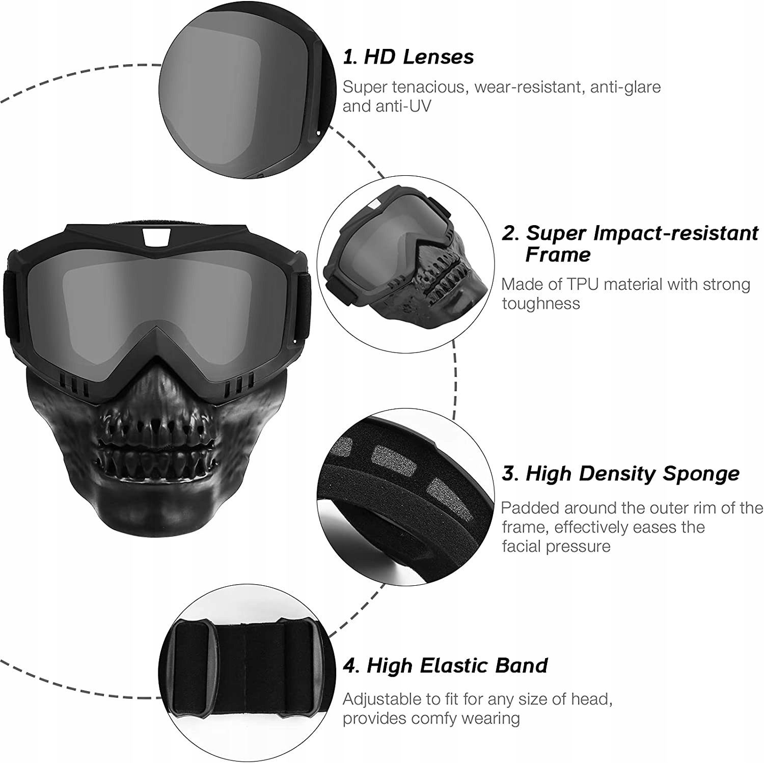 GOGLE MOTOCYKLOWE CZASZKA MASKA POZA DROGĄ OKULARY Model GAK-634E