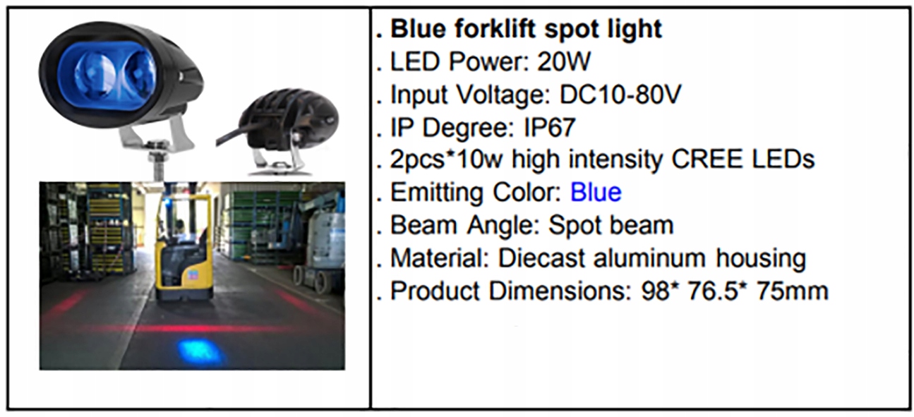 LAMPA BLUE SPOT BEZPIECZEŃSTWA WÓZEK WIDŁOWY Producent części Promaster