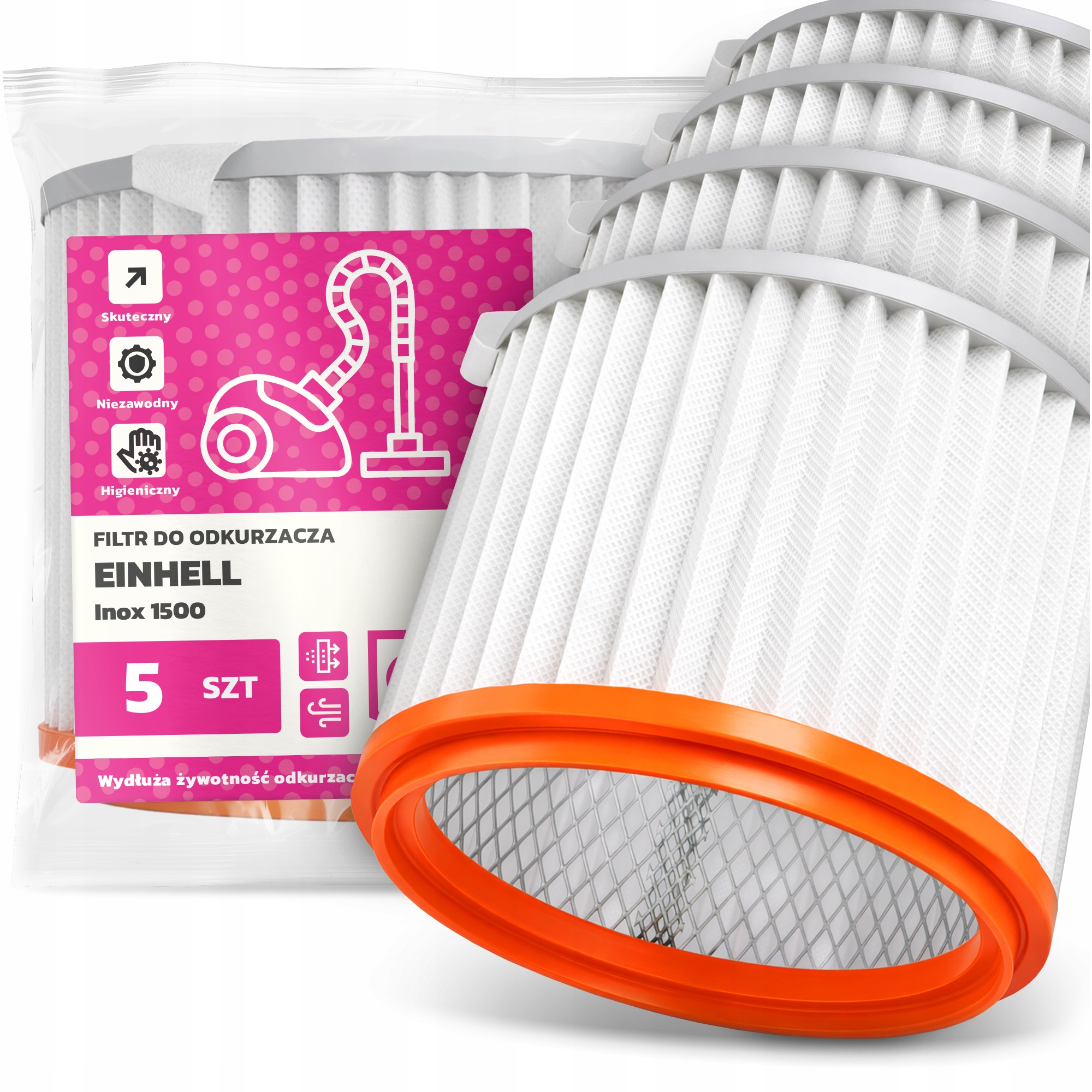 5 x Vzduchový Filtr pro vysavač Einhell Inox 1500 Omyvatelný Filtr Em-w