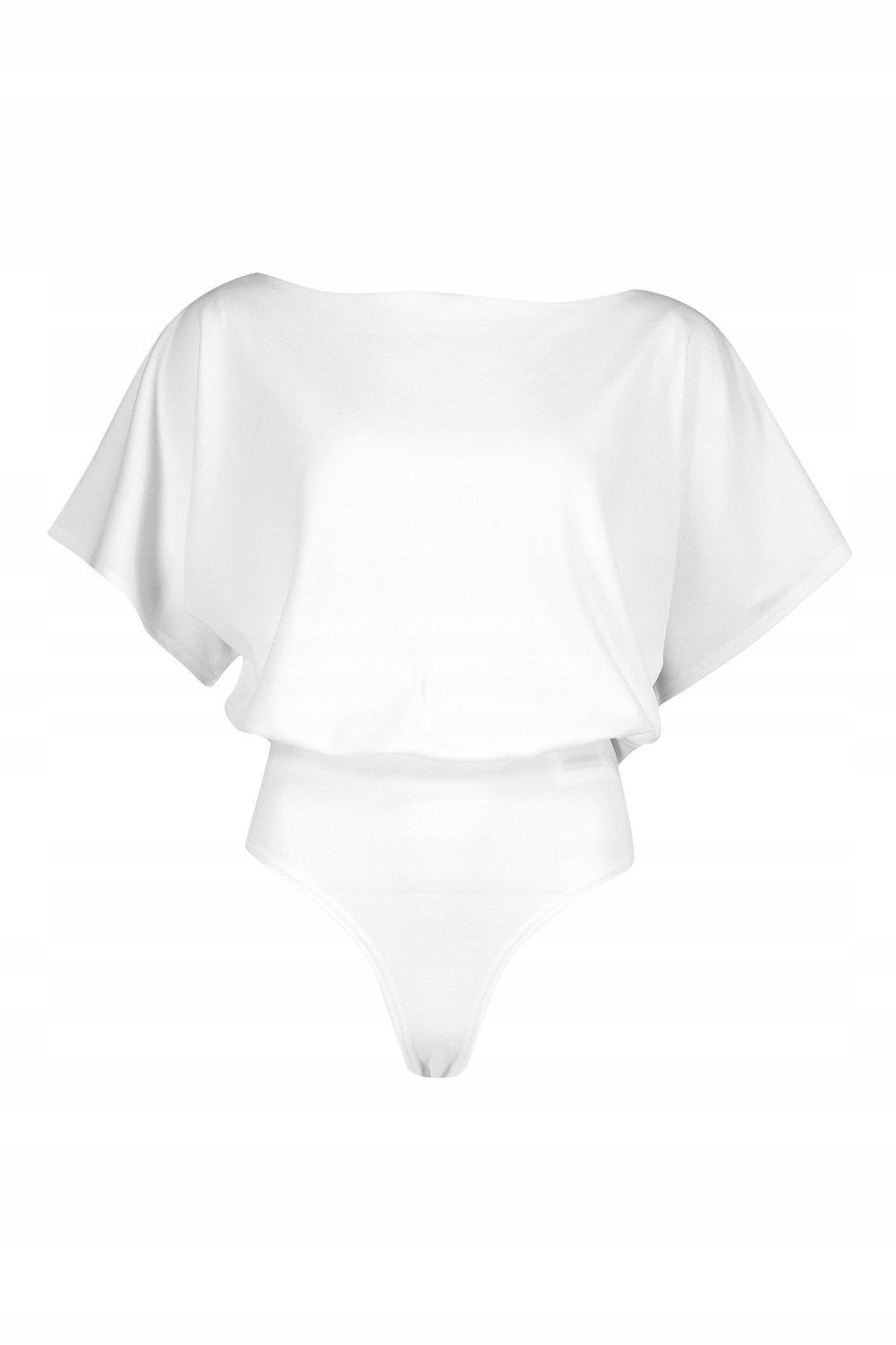 BIAŁE ELEGANCKIE TEKSTUROWANE BODY BLUZKA DÓŁ STRINGI KLASYCZNE BOOHOO 40 Rozmiar L (40)