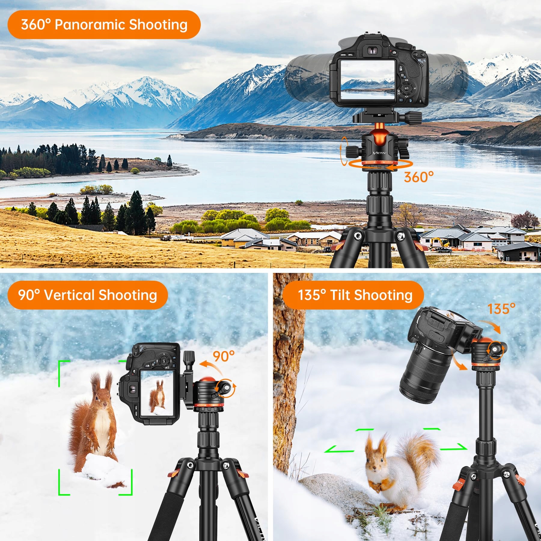 VICTIV Statyw Kamera 200cm Aluminiowy Statyw Podróżny DSLR i Smartfon — miniatura 4